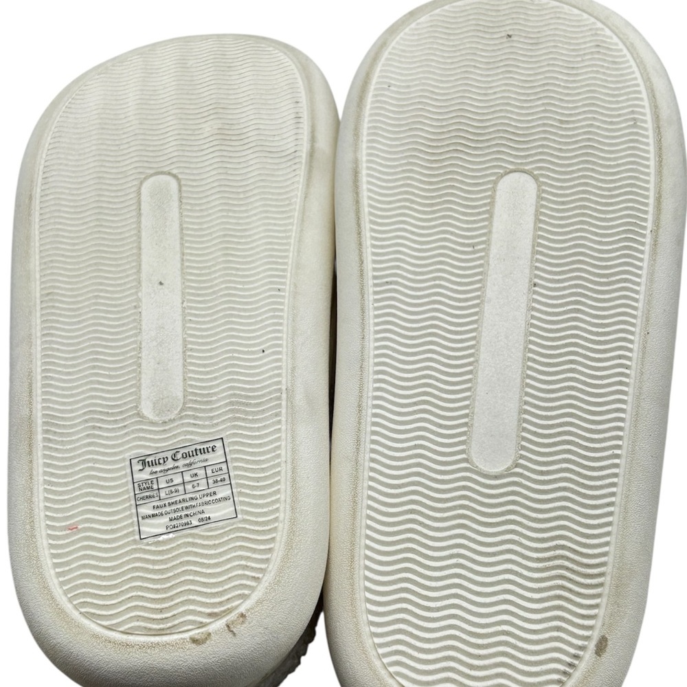 Juicy Couture White Plush Cherry Slip-On Slippers with Red Lining - Picture 6 of 8